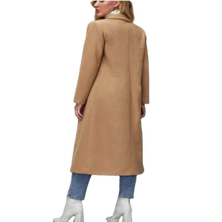 Damen Maxilanger Wollmix-Classiccoat mit minimalistischer Taillierung und verdeckter Knopfleiste Shop Nory