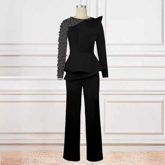 Damen eleganter Jumpsuit mit asymmetrischem Oberteil und raffiniertem Rüschendesign