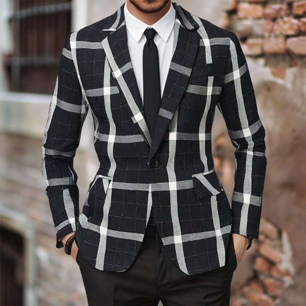 Herren tailliertes Sakko mit Fensterkaromuster, Ein-Knopf-Verschluss und Pattentaschen Shop Nory