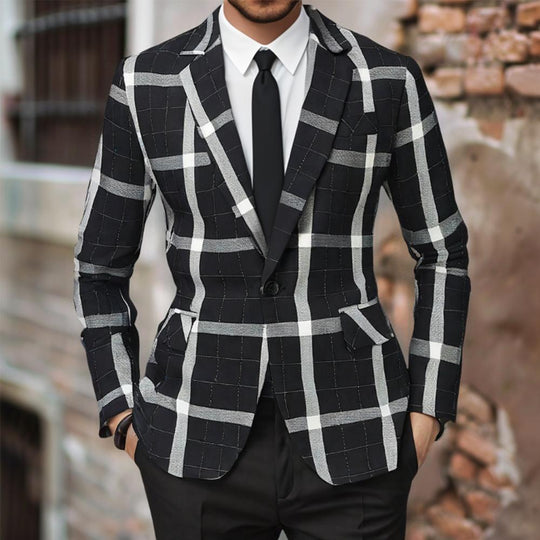 Herren tailliertes Sakko mit Fensterkaromuster, Ein-Knopf-Verschluss und Pattentaschen Shop Nory