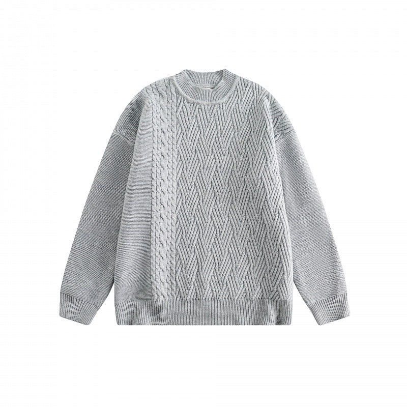 Unisex Oversize-Strickpullover mit asymmetrischem Zopfmuster und Rundhalsausschnitt Shop Nory