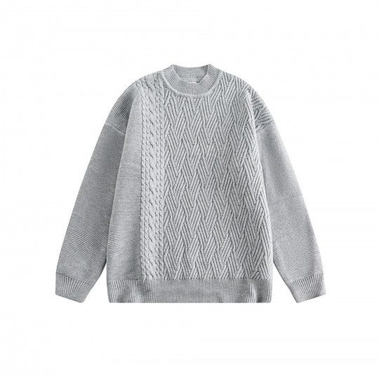 Unisex Oversize-Strickpullover mit asymmetrischem Zopfmuster und Rundhalsausschnitt Shop Nory