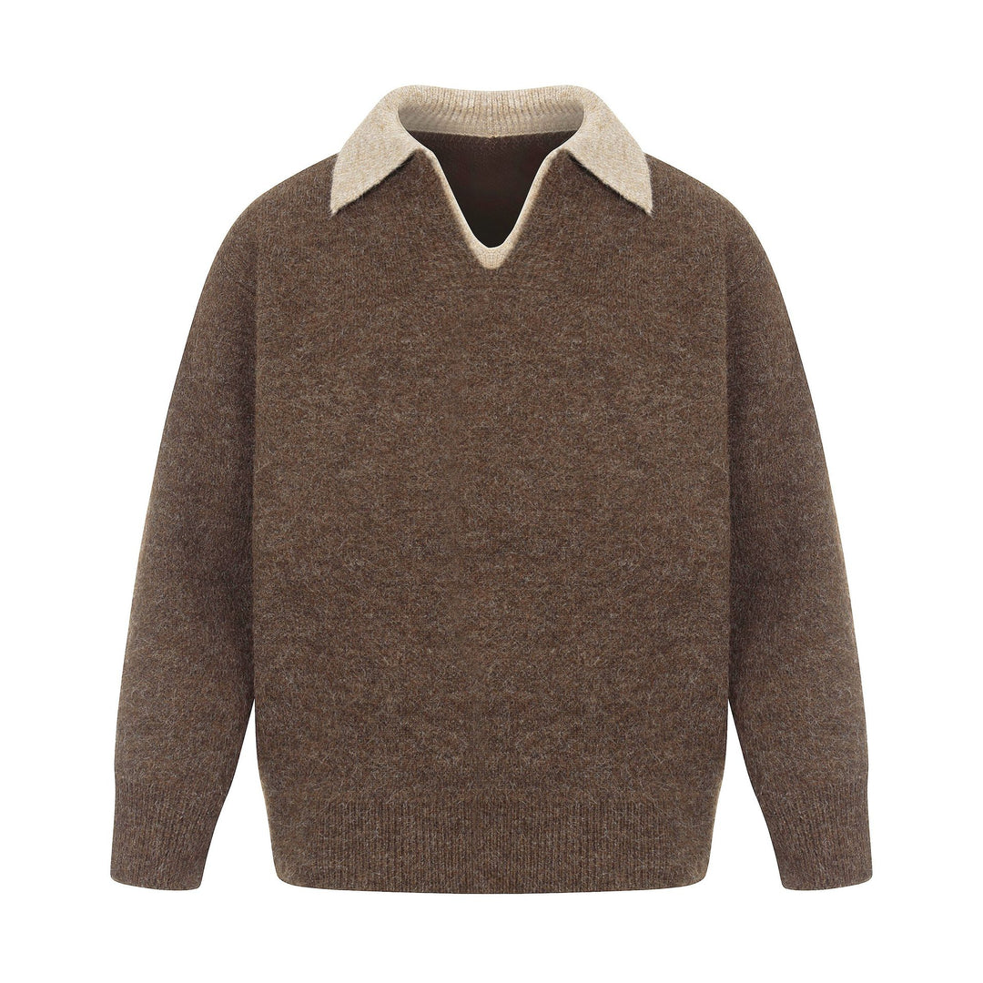 Damen Oversize Wollmix-Pullover mit kontrastpolokragen und V‑Ausschnitt Shop Nory
