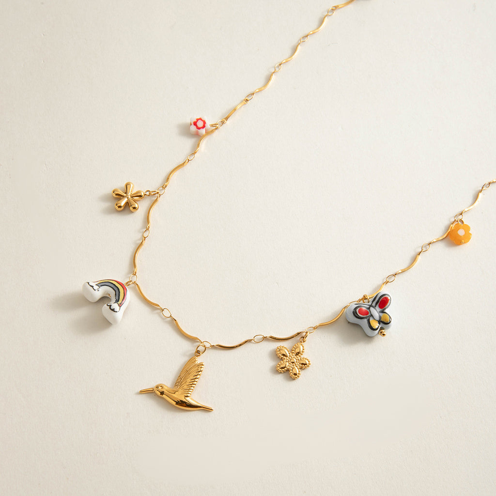 Damen verspielte Charm-Kette aus Edelstahl Shop Nory