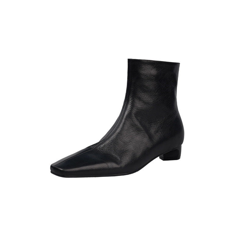 Damen Elegante Leder‑Ankle‑Boots mit quadratischer Zehenform, kurzem Sculpted‑Absatz und Innenreißverschluss Shop Nory