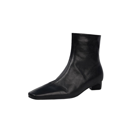 Damen Elegante Leder‑Ankle‑Boots mit quadratischer Zehenform, kurzem Sculpted‑Absatz und Innenreißverschluss Shop Nory