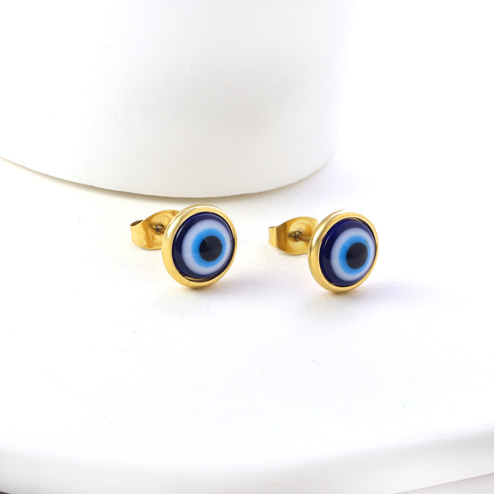 Damen Ohrstecker aus goldplattiertem Edelstahl mit farbenfrohem Augendesign Shop Nory
