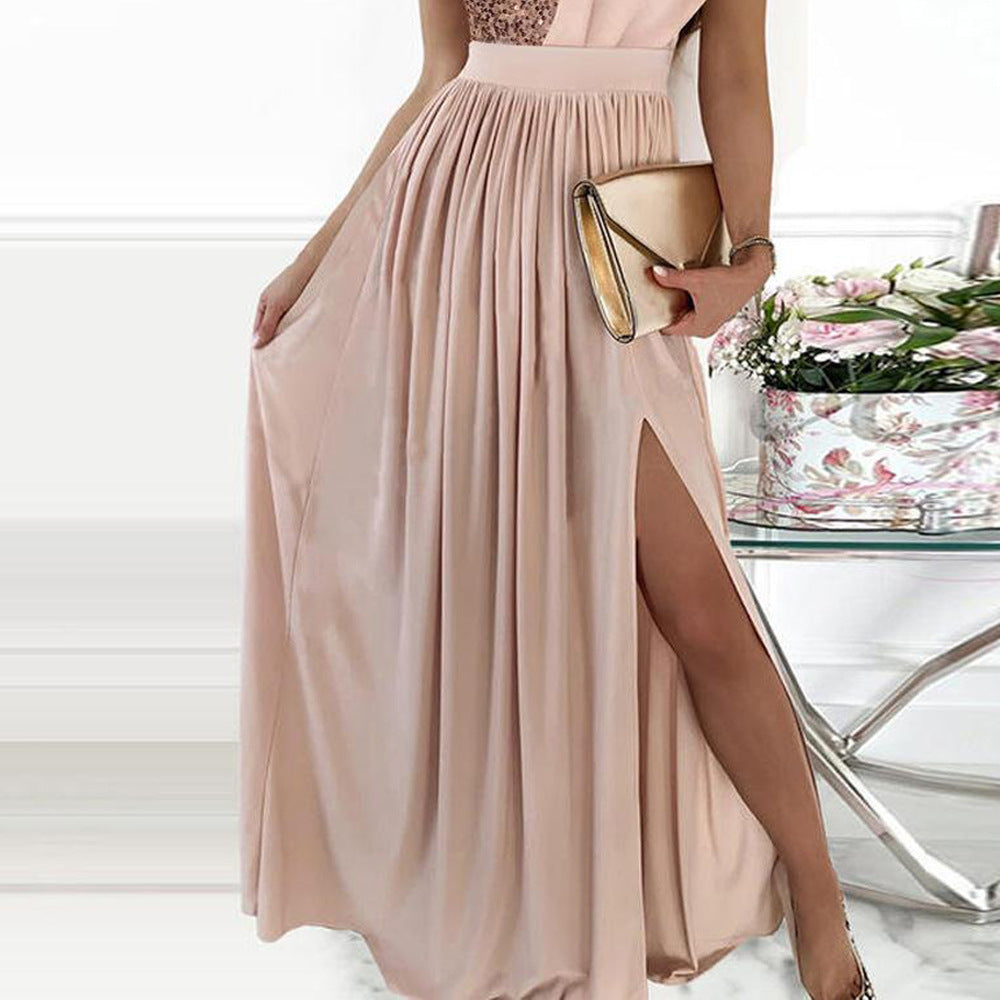 Damen Elegantes Abendkleid mit schimmerndem Oberteil und voluminösem Rock