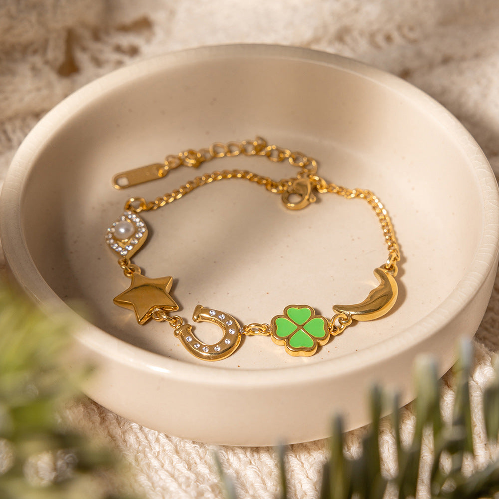 Damen Armband mit funkelnden grünen Kristallen und hypoallergenem Edelstahl Shop Nory