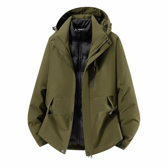 Herren Wasserfeste dreiteilige Winterjacke mit abnehmbarer Daunen-Innenjacke und Kapuze Shop Nory