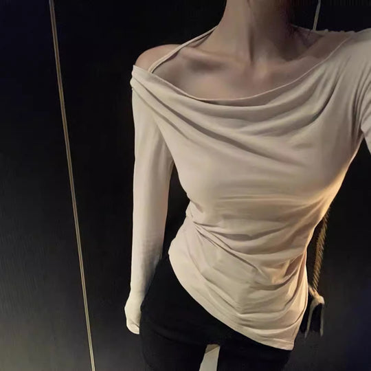 Damen schulterfreies Cowl-Longsleeve mit feinen Spaghettiträgern und sculptender Taillenpassform Shop Nory