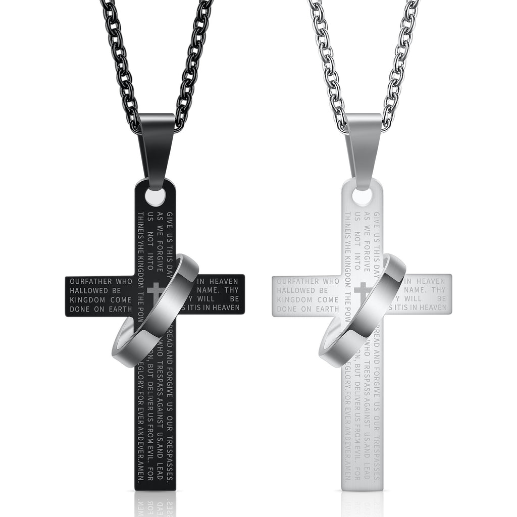 Damen Halskette mit graviertem Kreuzanhänger und einem Ring-Element Shop Nory