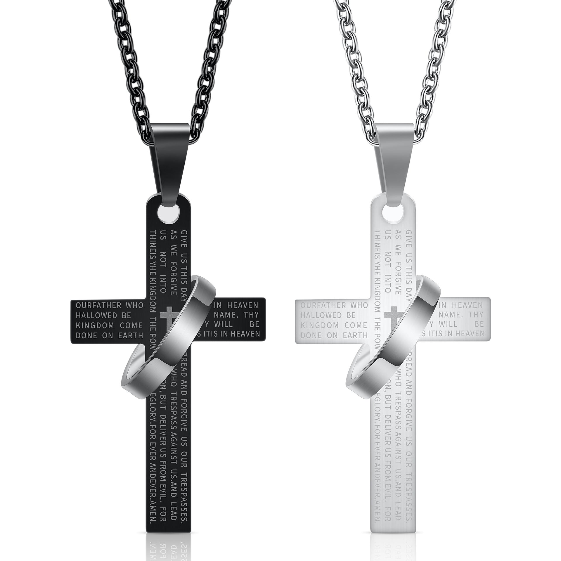 Damen Halskette mit graviertem Kreuzanhänger und einem Ring-Element Shop Nory