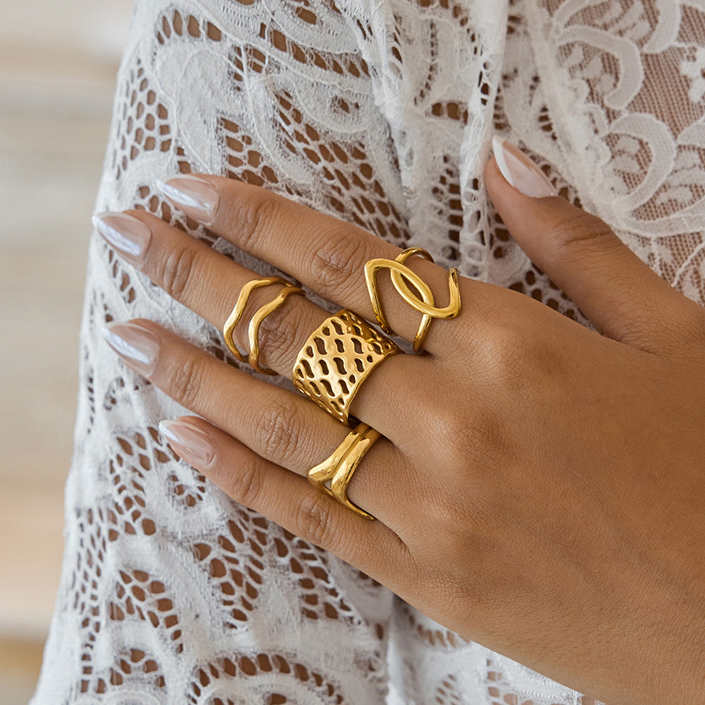 Damen Offener Ring mit kunstvollem Wickeldesign aus hypoallergenem Edelstahl Shop Nory