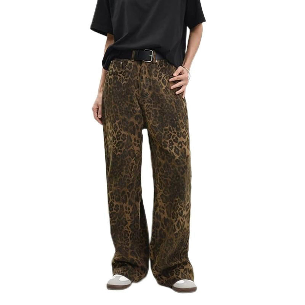 Damen Weit geschnittene Leoprint-Hose mit flexiblem Bund und modischem Design