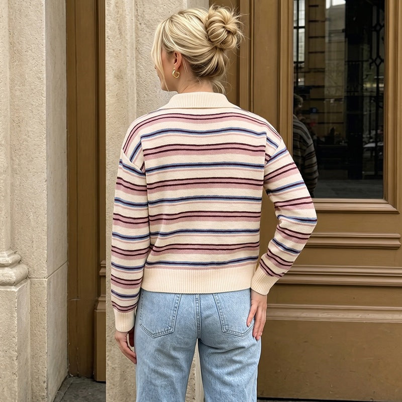 Damen Gestreifter Pullover mit Kragen Shop Nory