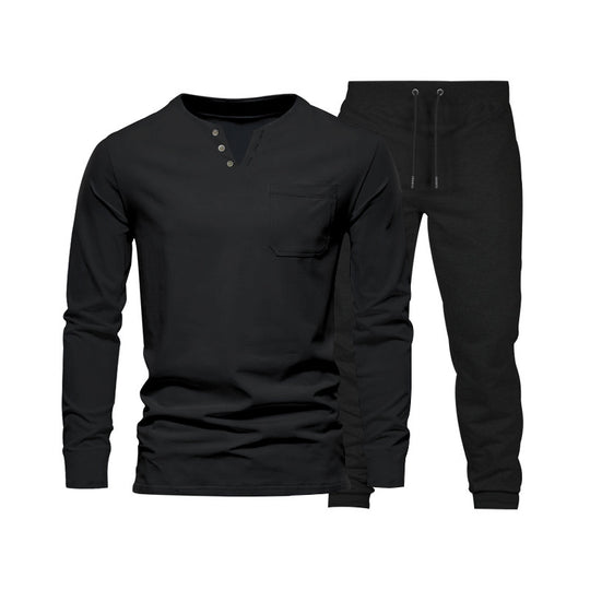 Herren Langarm‑Henley Loungewear‑Set mit Brusttasche und tapered Jogginghose Shop Nory
