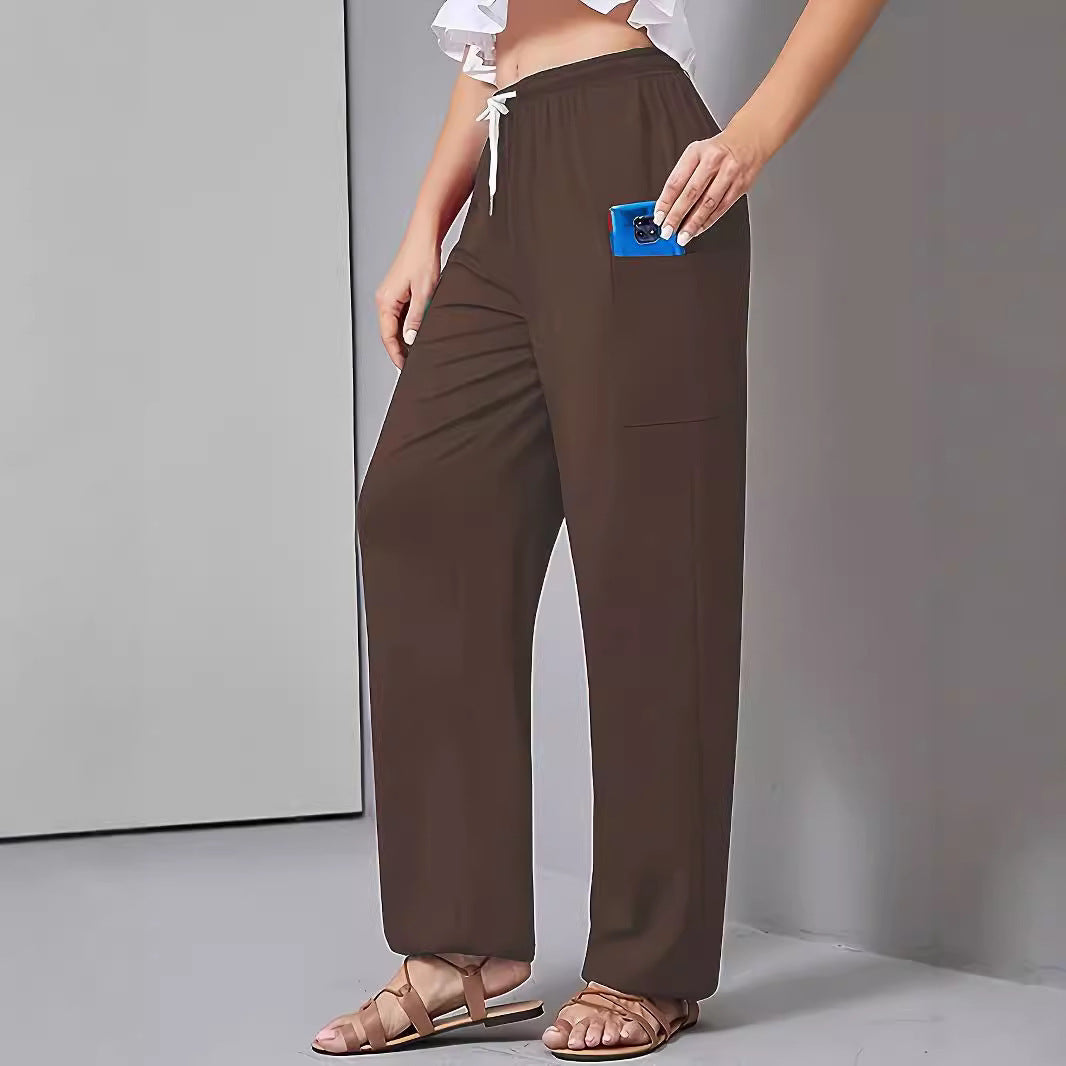 Damen Lockerer Jersey-Loungehose mit Elastikbund, Kordelzug und großer Seitentasche Shop Nory