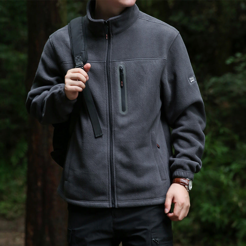 Herren Fleece-Outdoorjacke mit durchgehendem Reißverschluss, hohem Kragen und wasserabweisender Reißverschlusstasche Shop Nory