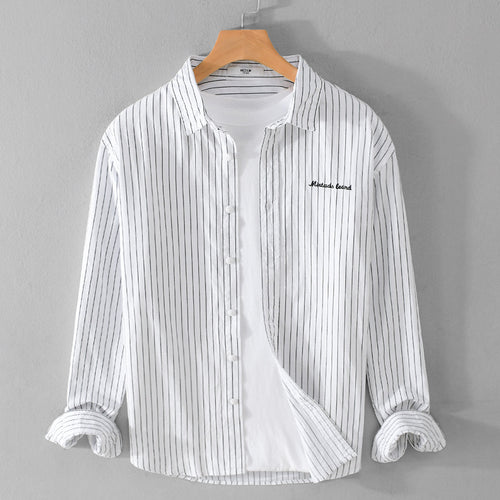 Herren Nadelstreifen-Lagenhemd im Overshirt-Stil mit dezenter Bruststickerei Shop Nory