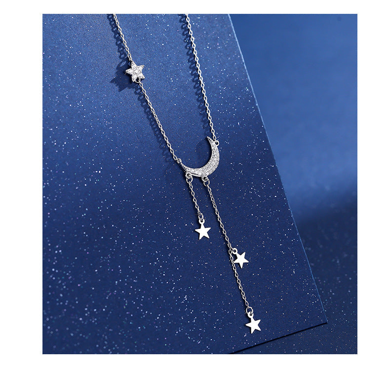 925 Sterling Silver Zircon Kettengehäuse Stern Mond Anhänger Halskette | Shop Nory