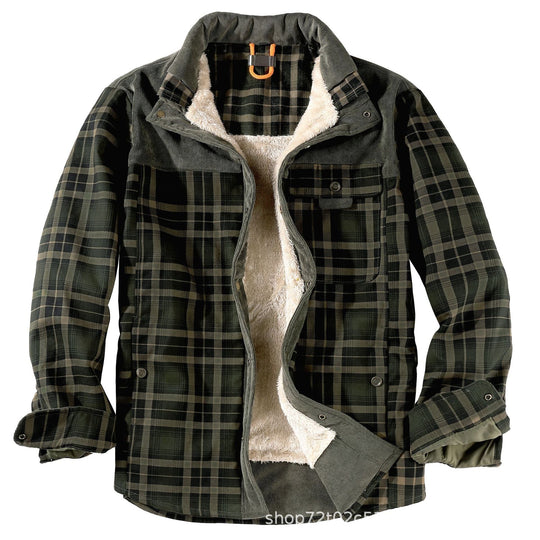 Herren gefütterte Karojacke mit Teddyfell-Hausschicht und praktischen Taschen