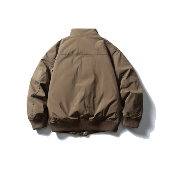 Unisex Kastig geschnittene wattierte Bomberjacke mit hohem Stehkragen und verdeckter Frontblende Shop Nory