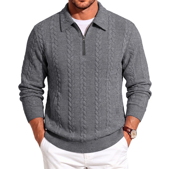 Herren Polokragen-Strickpullover mit Zopfstruktur und Halbzip Shop Nory