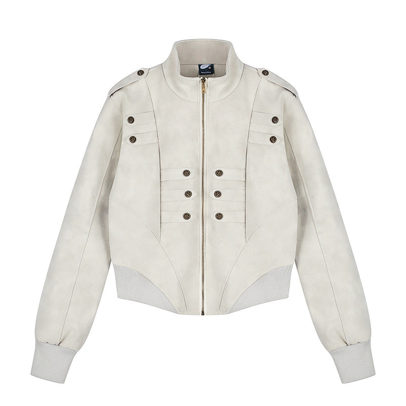 Damen Gekürzte Bomberjacke mit Stehkragen, Schulterpatten und dekorativer Knopfreihe Shop Nory