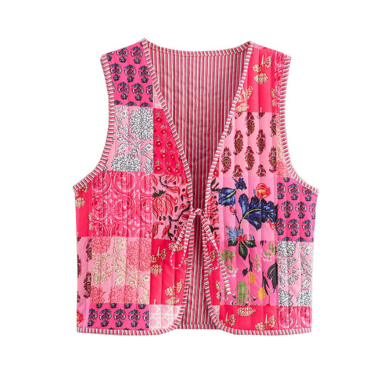 Damen Gesteppte Weste mit Toile‑Print, gestreifter Innenverarbeitung und Kordelbindung Shop Nory