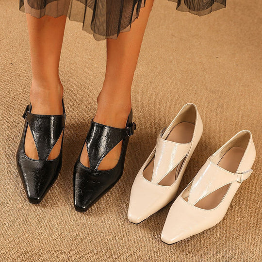 Damen elegante Peeptoe-Ballerinas mit modischem Riemen und komfortablem Absatz