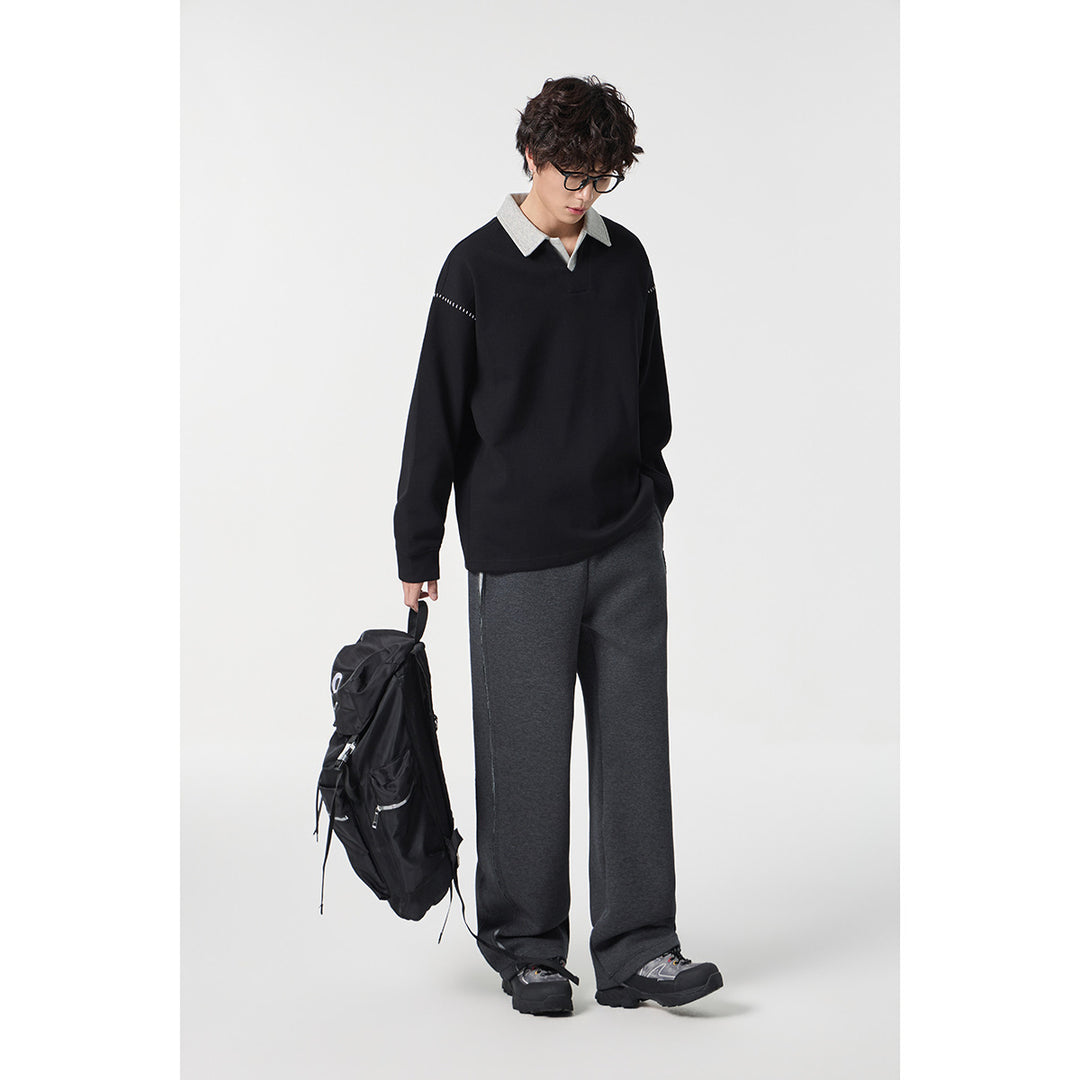 Herren Relaxed-Sweatshirt mit Polokragen und dekorativer Schulternaht Shop Nory