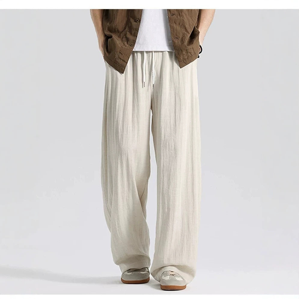 Herren Weite Leinenhose im Oversize-Stil mit Kordelzug und Seitentaschen Shop Nory