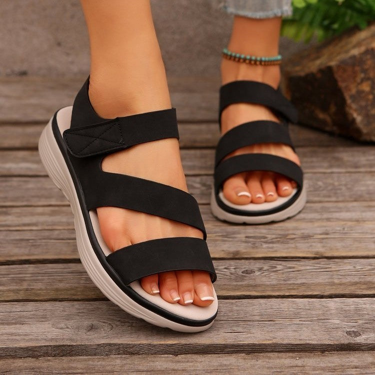 Damen Komfortable Leder-Sandalen mit breiten Riemen und anatomischem Fußbett Shopnory
