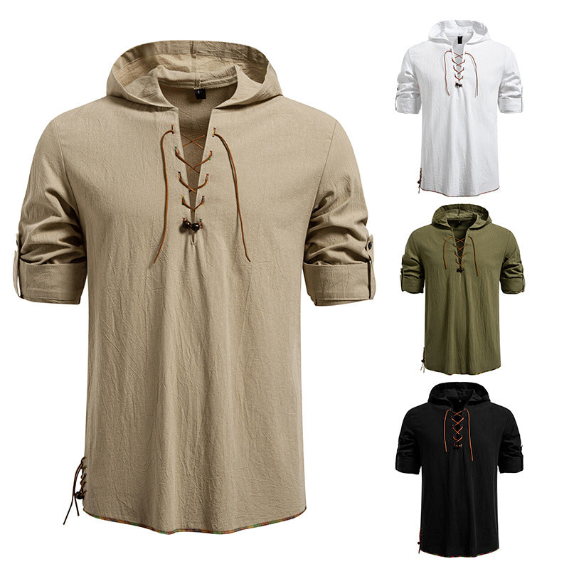 Herren Kaptuzenbluse mit einzigartigem Schnürdesign