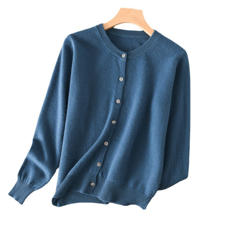 Damen Leichter Rundhals-Knopfcardigan in Kaschmiroptik mit feiner Rippkante und lässiger Silhouette Shop Nory