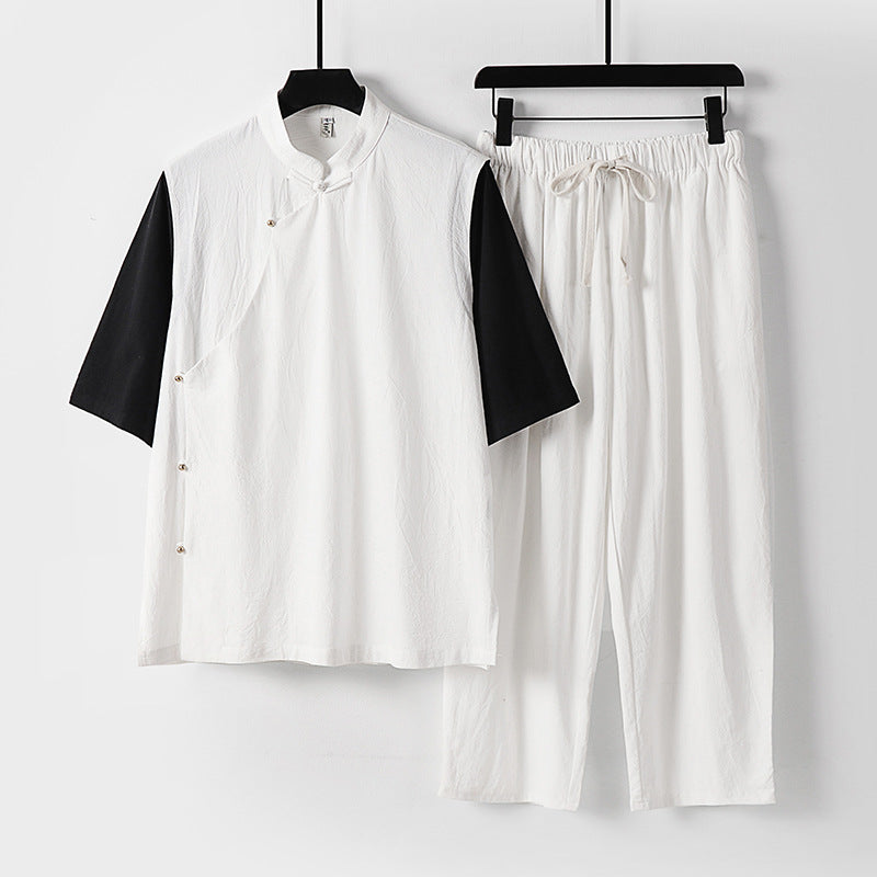 Herren Asymmetrisches Kimono-Loungewear-Set mit Stehkragen und Kordelhose Shop Nory