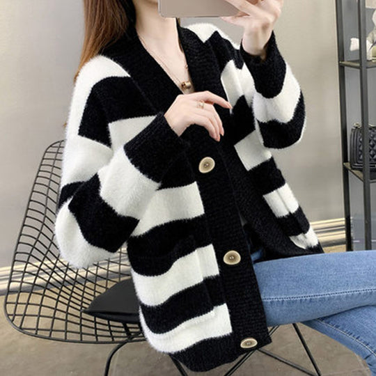 Damen Strickcardigan mit Taschen und Knopf Shop Nory