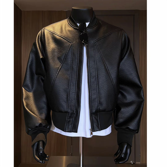Herren taillierte Bomberjacke aus strukturierter Kunstlederoptik mit Stehkragen und Reißverschluss Shop Nory
