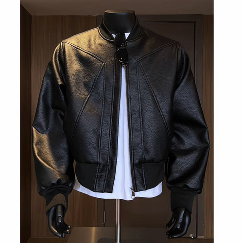 Herren taillierte Bomberjacke aus strukturierter Kunstlederoptik mit Stehkragen und Reißverschluss Shop Nory