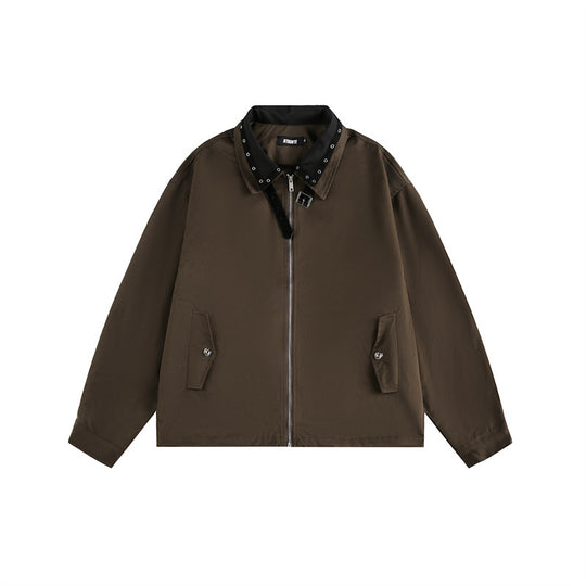 Unisex Boxy‑Blousonjacke mit Nietenverzierung am Schnallenkragen und verdecktem Reißverschluss Shop Nory