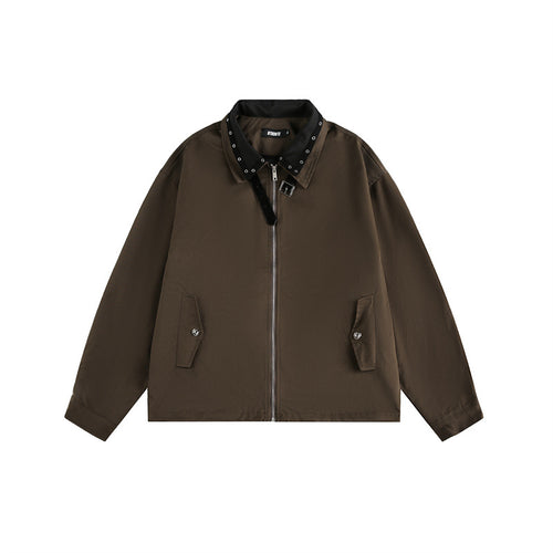Unisex Boxy‑Blousonjacke mit Nietenverzierung am Schnallenkragen und verdecktem Reißverschluss Shop Nory