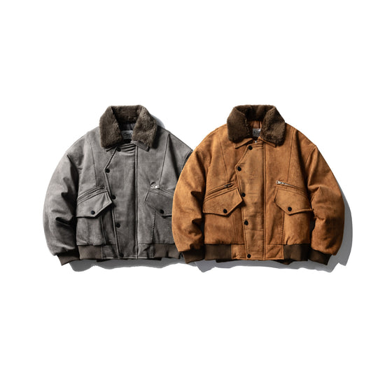 Herren Wattierter Fliegerblouson mit Kunstfellkragen, Velours‑Suede Optik und Utility‑Taschen Shop Nory