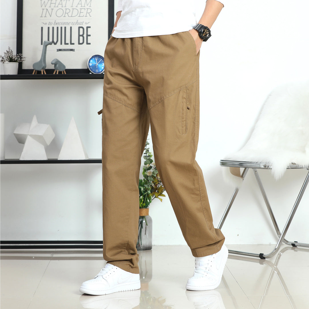 Herren Weite Utility-Cargohose mit elastischem Bund, seitlichen Reißverschlusstaschen und vorgeformten Knien Shop Nory