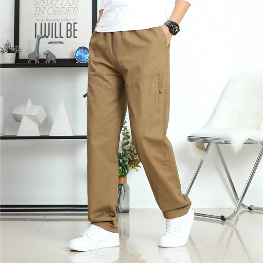 Herren Weite Utility-Cargohose mit elastischem Bund, seitlichen Reißverschlusstaschen und vorgeformten Knien Shop Nory