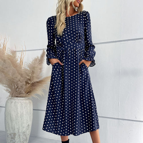 Damen Gepunktetes Midikleid mit geraffter Taille und Ballonärmeln Shop Nory