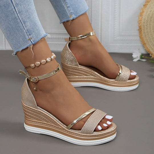 Damen Wedge-Sandalen mit funkelndem Obermaterial und elegantem Riemendesign