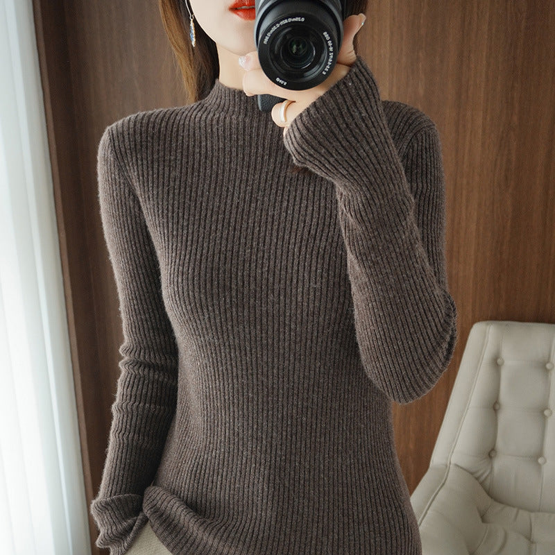 Damen Luxus-Feinstrickpullover mit schmaler Rippenstruktur und kurzem Stehkragen Shop Nory