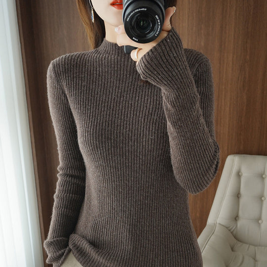 Damen Luxus-Feinstrickpullover mit schmaler Rippenstruktur und kurzem Stehkragen Shop Nory
