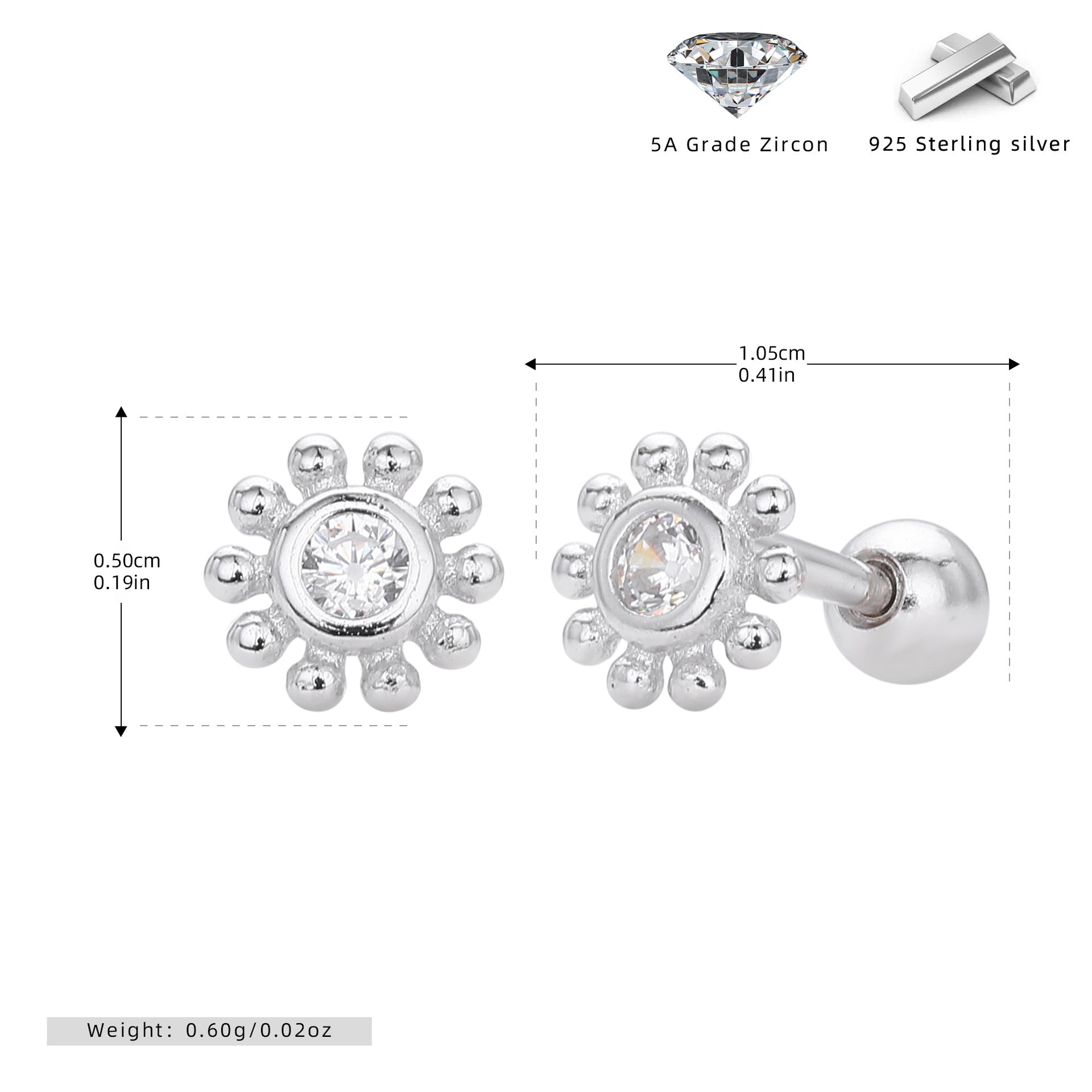Damen Ohrstecker im floralen Design aus 925 Sterling Silber mit funkelndem Zirkon Shop Nory